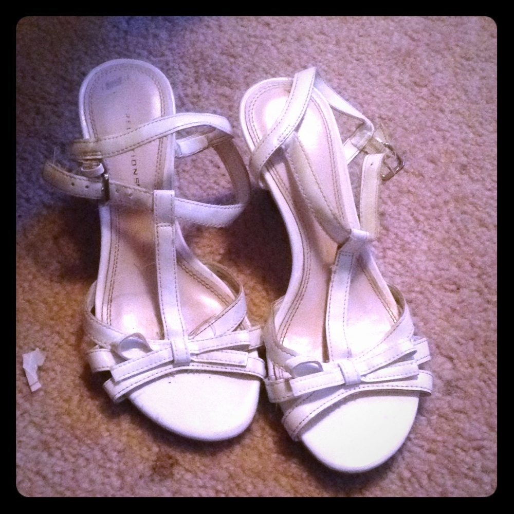 White ankle strap wedges
